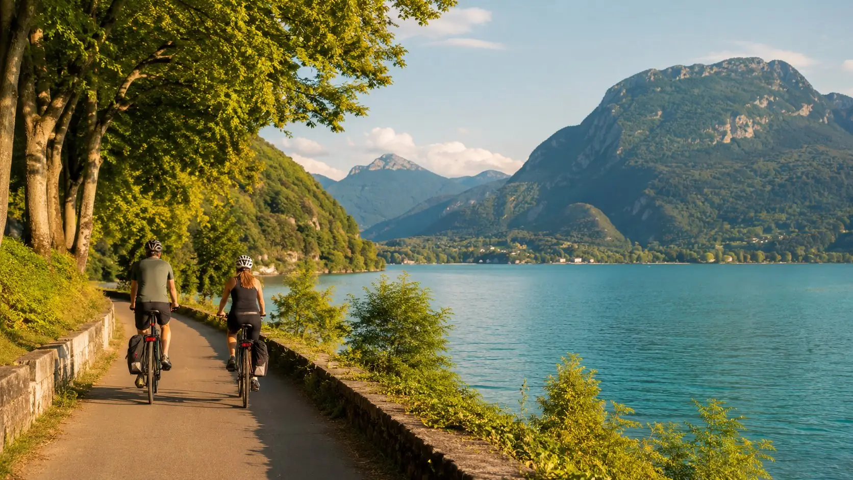 Voie verte à vélo au bord du lac d'Annecy